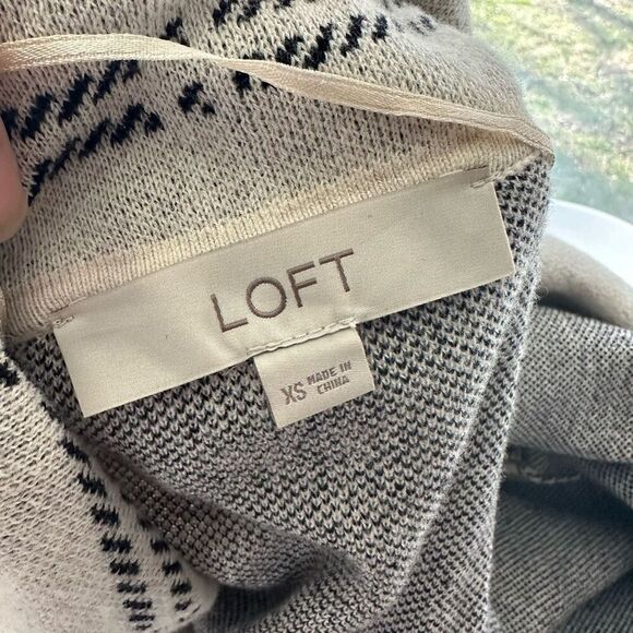 Loft Gray Cream Check Print open front Collared Knit Cardigan Sweater sz XS - Picture 6 of 8
